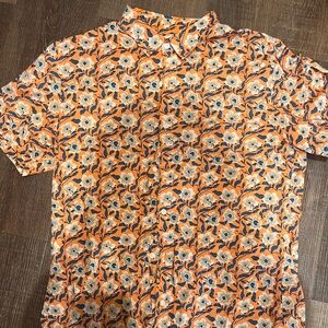 Bonobos Orange Floral Men's button down short sleeve Shirt - Slim Fit